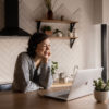 woman using telehealth on laptop